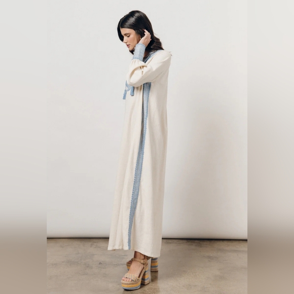 Mi Golondrina Beatriz Azul De Noel Caftan Maxi Dress Size Medium - Picture 2 of 12